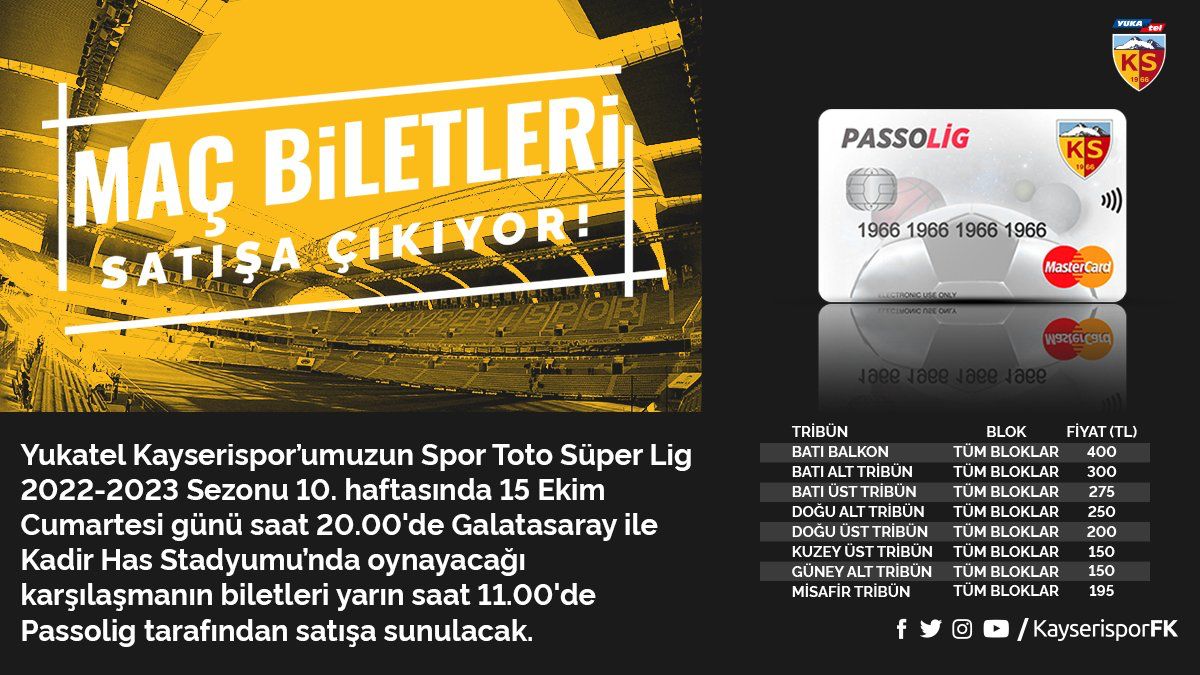 Kayserispor – Galatasaray maçı biletleri satışa çıktı